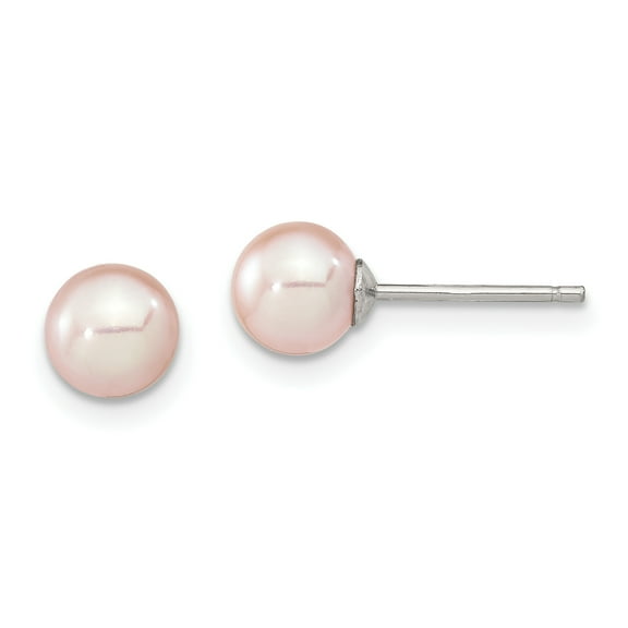Primal Silver Sterling Silver Rhodium-plated 6-7mm Purple Freshwater Cultured Round Pearl Stud Earrings