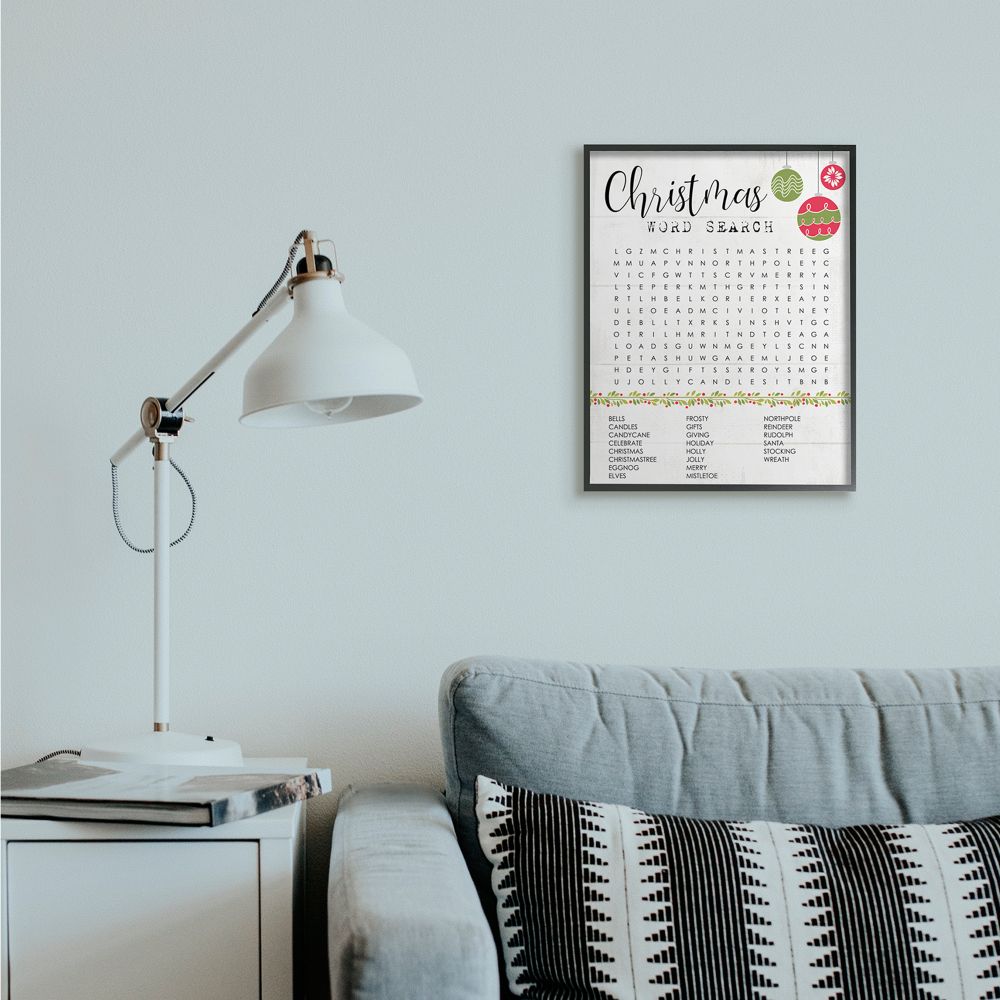Stupell Indtries Christmas Word Search Holiday Activity Text Design Framed Wall Art Design by Daphne Polselli, 16" x 20", Black Framed