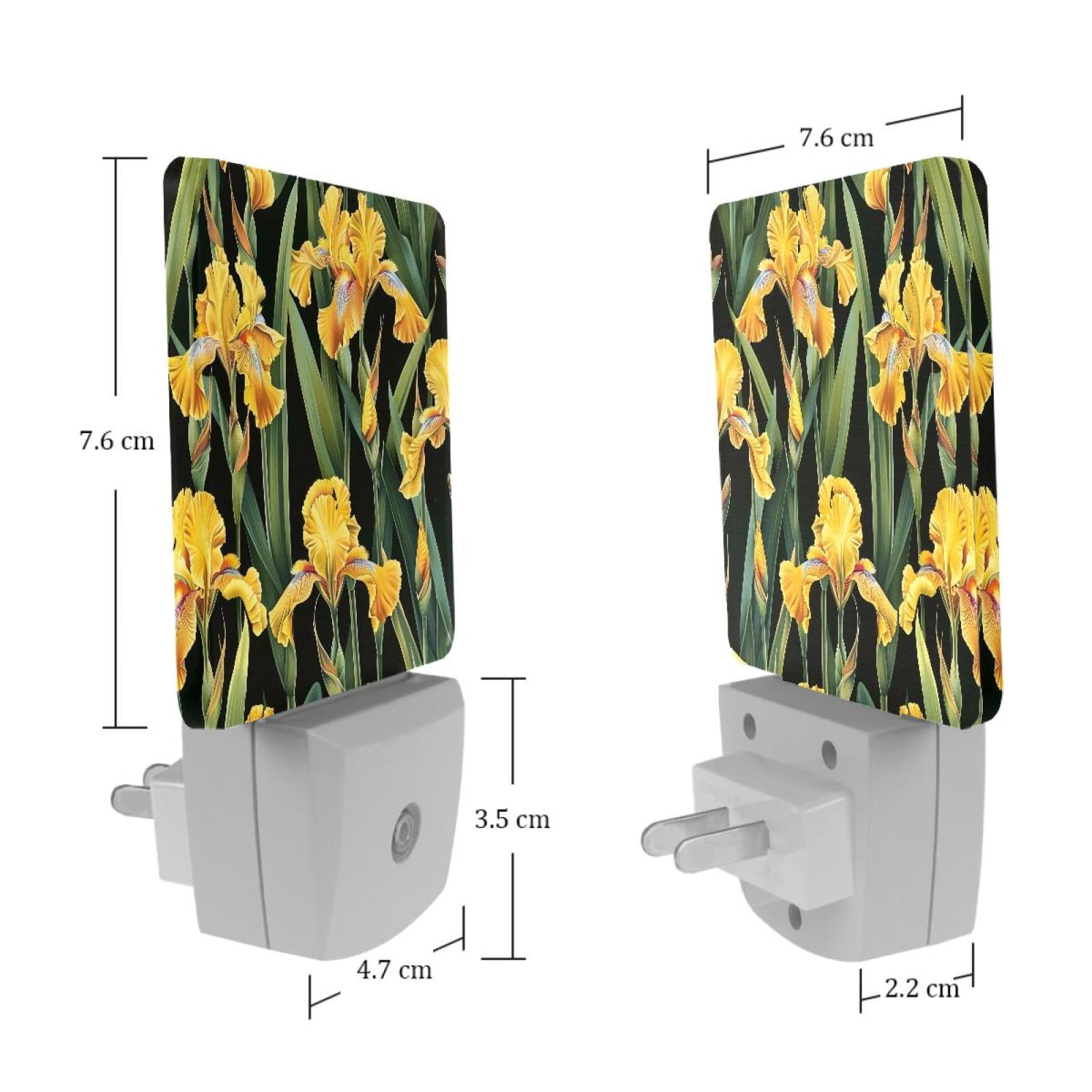 PhooArto Yellow Iris Flowers Pattern Plug in LED Night Light Auto Sensor Dusk to Dawn Decorative Night for Bedroom, Bathroom, Kitchen, Hallway, Stairs, Baby's Room, Energy Saving