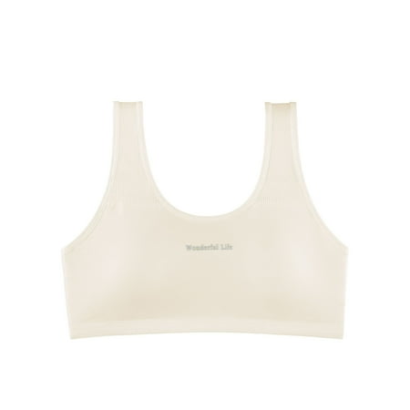 Girls Sports Bras Running Breathable Training Bra Hollow Back Workout Padded Bralette for Yoga Cooling Summer  Beige  M