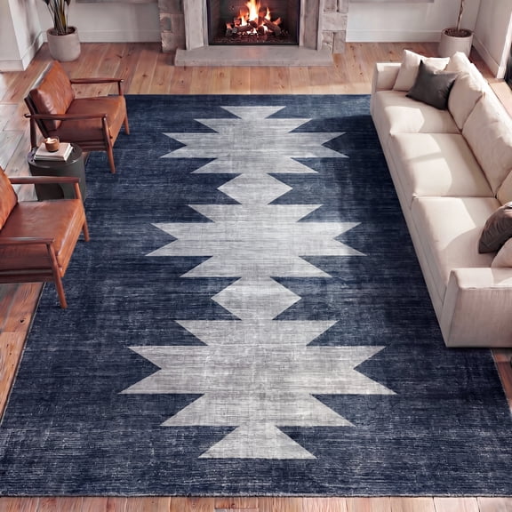 JONATHAN Y WASHABLE Peyton Minimalist Geometric Totem 5' x 8' Area Rug Charcoal and Cream Southwestern Modern Machine-Washable Low-Pile Polyester with Non-Slip Backing for Living Room WSH510H-5