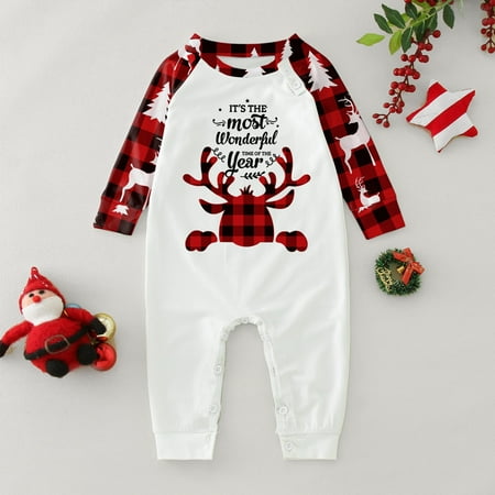 

ERTUTUYI Family Matching Christmas Pajamas For Adult Letter Print Fawn Sleepwear Cotton Holiday 2 Pieces Set Red 80