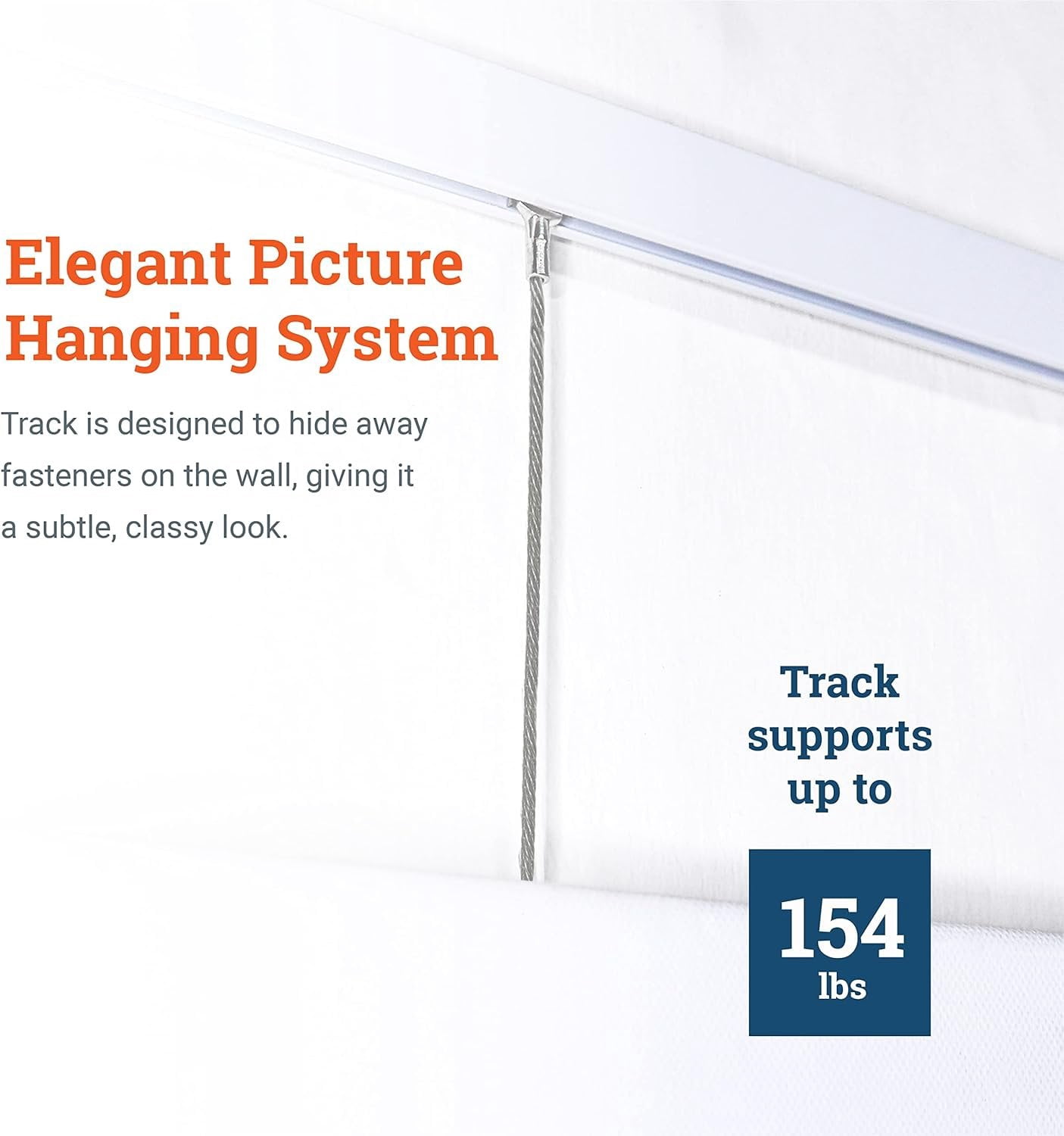 Picture Hang Solutions - Track 100 Picture Rail Kit - Includes 79-inch Wall Track, Steel Cords, Adjustable Hooks, and Hardware - Gallery Hanging Systems (1 set per pack)