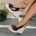 thumbnail image 3 of Rokment Bridal Glitter Rhinestones Bow Platform Wedge Dressy Sandals for Women Elegant Casual Leather Peep Toe Bowknot Espadrilles Chunky High Heel Wedding Slingback Dress Summer Shoes Black Size 6, 3 of 7