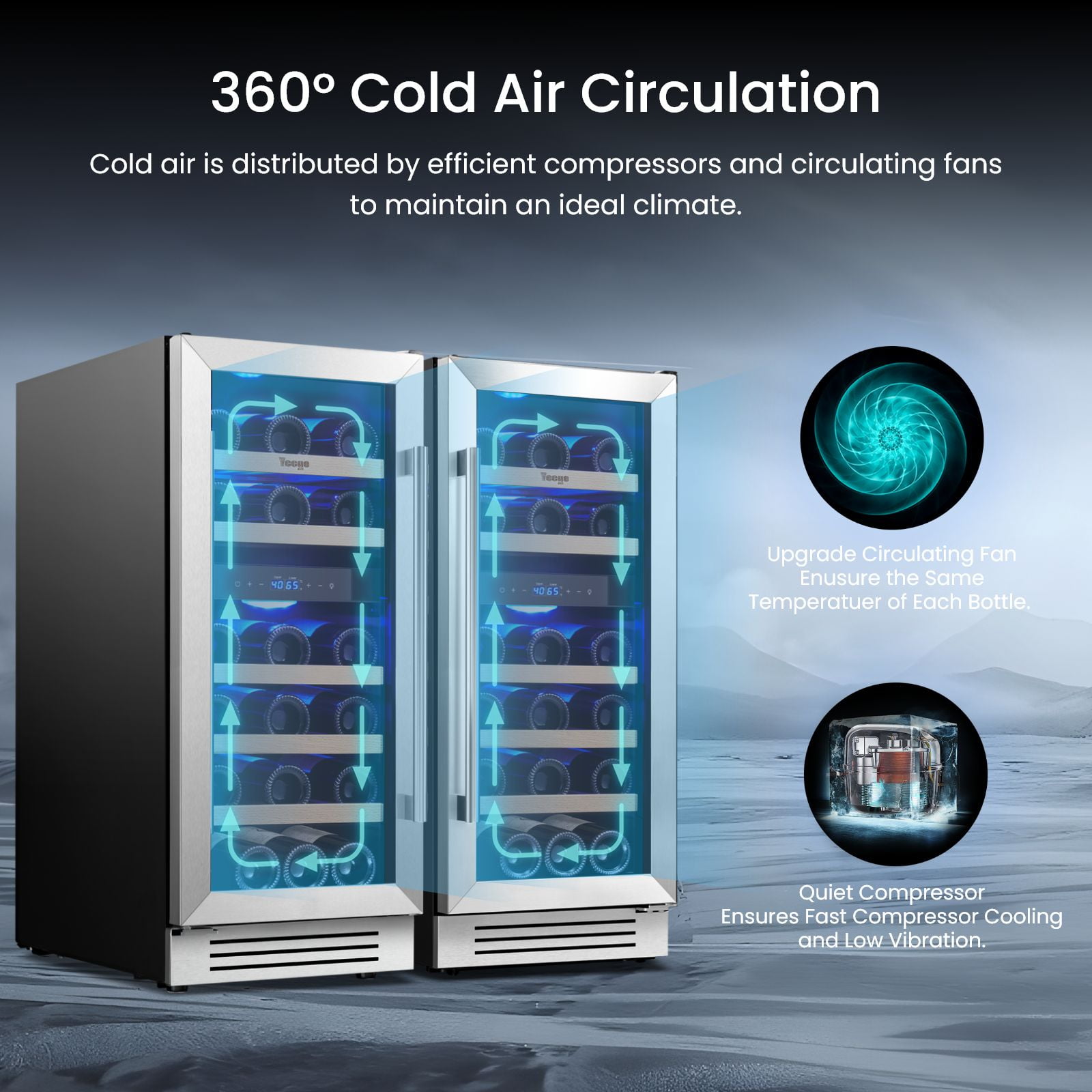 Yeego 30" Wine Refrigerator, Built-in and Freestanding Dual Zone UnderCounter Wine Cooler, Hold 56 Standard 750ml Wine Bottles