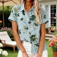thumbnail image 2 of MaFYtyTPR Women Summer Linen Shirts Fashion Floral Printed Casual Loose Button Lapel Collar Short Sleeve Comfy Blouses Womens Summer Tops Light Blue XL, 2 of 5