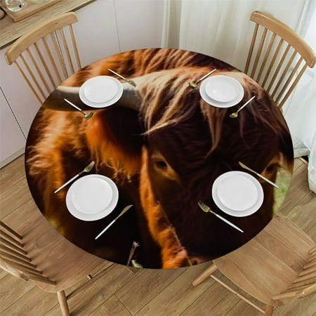 

BCIIG Long Horn Cow Grass Trees Round Table Cover Stain Resistant Washable Indoor Outdoor Tablecloth Kitchen Dining Wedding Parties Picnic Camping 100% Polyester Fiber 54-58