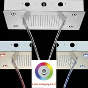 Ceiling Mounted Rainfall Waterfall Shower Head color changing led Brushed Nickel