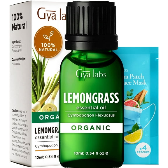 Gya Labs Organic Lemongrass Essential Oil for Diffuser - Organic Lemongrass Oil for Hair and Skin (0.34 fl oz)