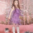 thumbnail image 2 of lsirc Kids Girls 1920s Flapper Dress Vintage Sequins Fringe Gatsby Halloween Party Dress up with Feather Headband , Purple, 18-24 Months, 2 of 6
