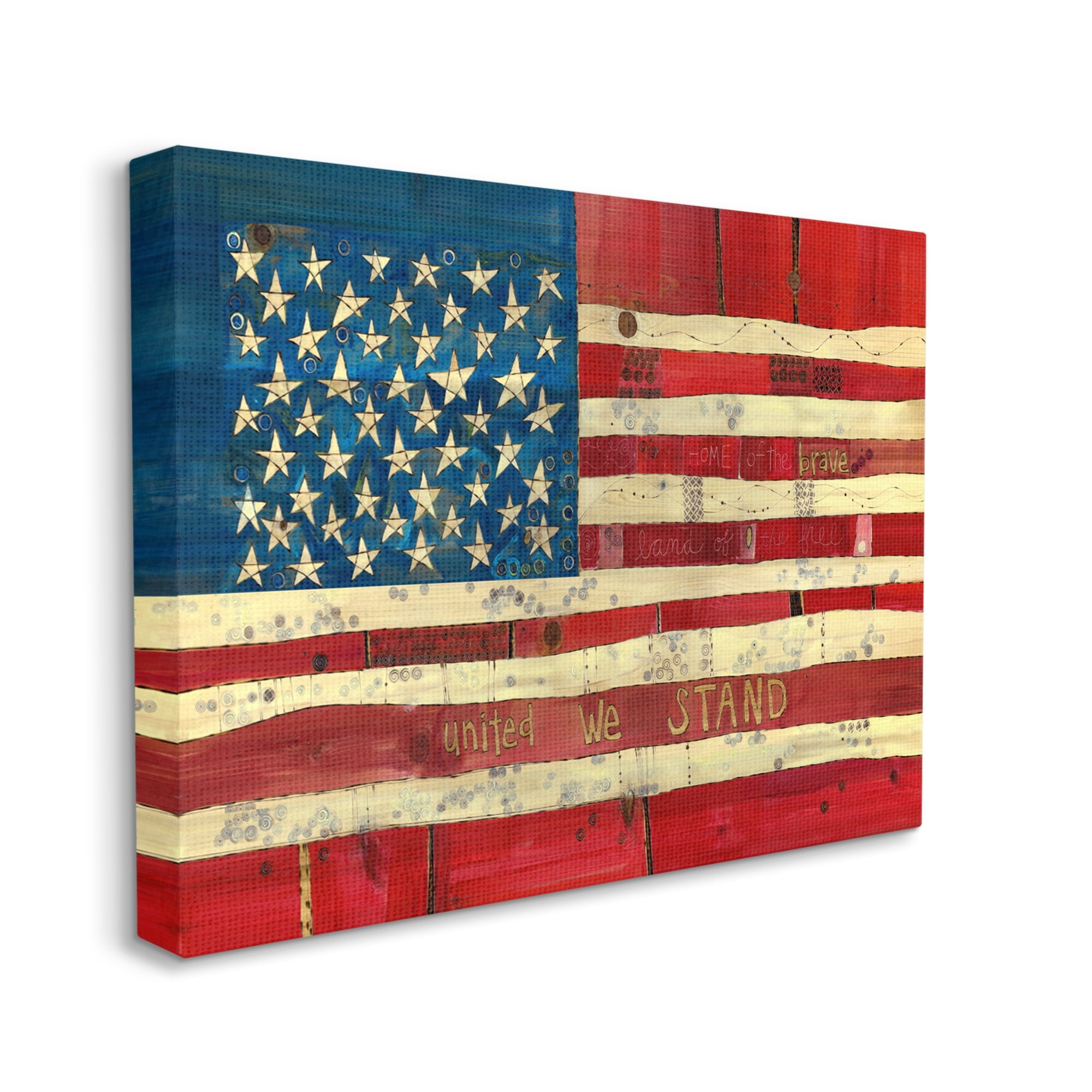 Stupell Industries United We Stand Independence Day Festive American Flag Painting Gallery Wrapped Canvas Print Wall Art, Design by Stephanie Burgess