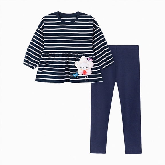 TOWED22 Infant Kids Girl 2 Piece Winter Clothing Set Long Sleeve Crewneck Tee and Pants Cute Print Outfits Clothes(Dark Blue,6-7 Y)