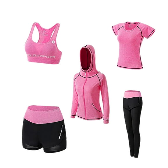 Rciityk Womens Workout Sets 5 PCS Exercise Yoga Tracksuits Athletic Gym Wokrout Clothes Outfits Activewear Running Sets with Pockets