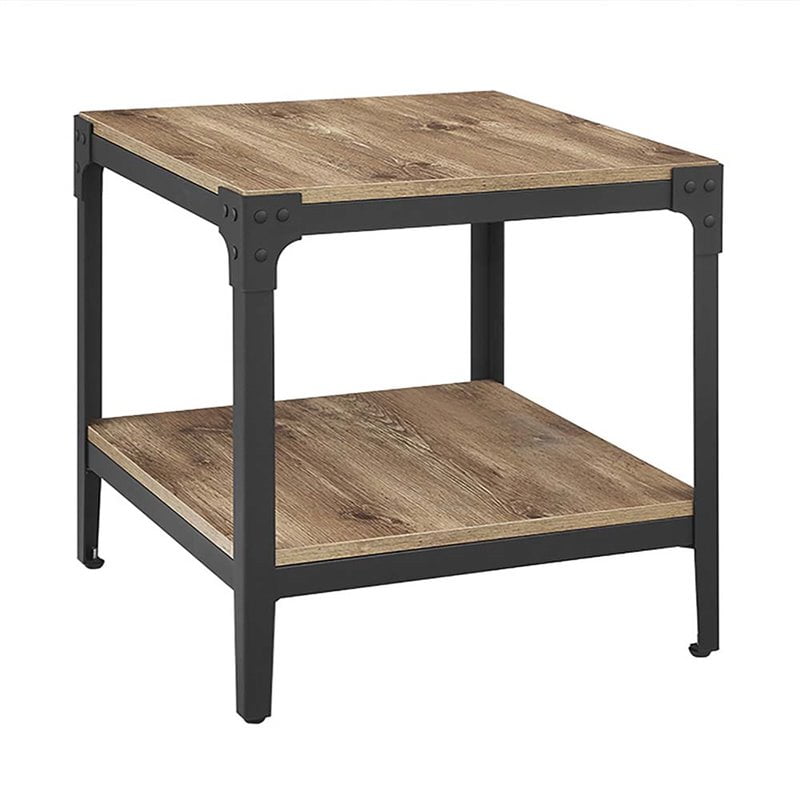Walker Edison Angle Iron Rustic Wood End Table In Barnwood Set Of 2