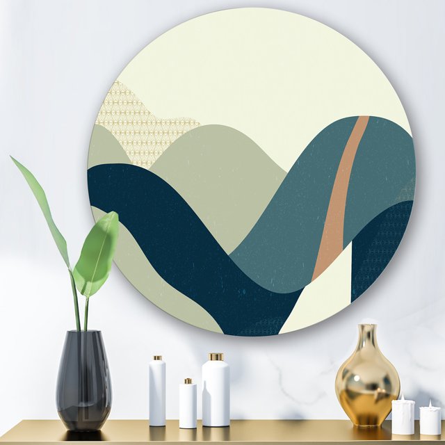 Designart - Abstract Geometric Landscape With Hills - Modern Metal Circle Wall Art