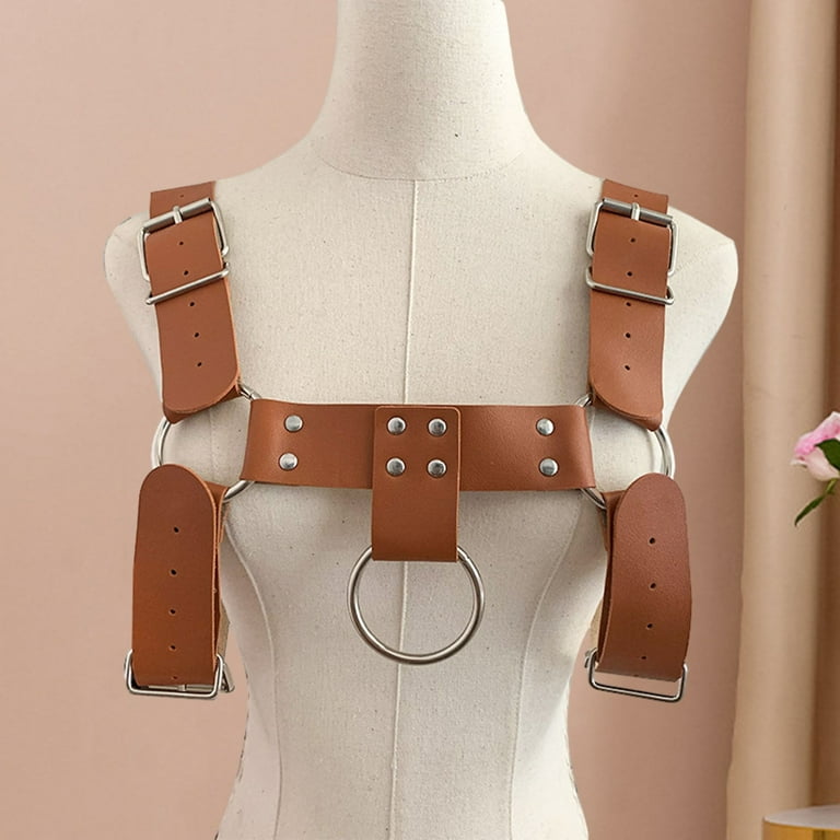 Waroomhouse Adjustable Faux Leather Harness Women Body Harness Adjustable Faux Leather Body Harness with Rivet Decor Men s Women s Back Strap for