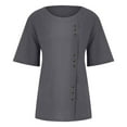 thumbnail image 4 of Linen Tops for Women Plus Size Ladies Solid Color Casual Shirts Loose Soft Round Neck Short Sleeve Blouse Summer Lightweight Cotton Linen Tops Tees Women Casual Clothes Sale, 4 of 5