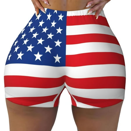 Workout Shorts Women  America Flags3 Biker Shorts for Women Running Gym Spandex Shorts Tummy Control