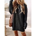 thumbnail image 5 of Women'S Cable Knit Casual Long Sleeve Loose Crew Neck Pullover Mini Sweater Dress Fall Winter Outfits Black S, 5 of 6