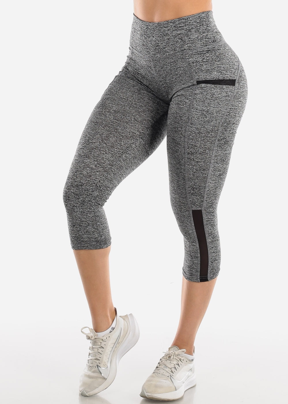 Moda Xpress Womens High Rise Capri Leggings Activewear Mesh Detail