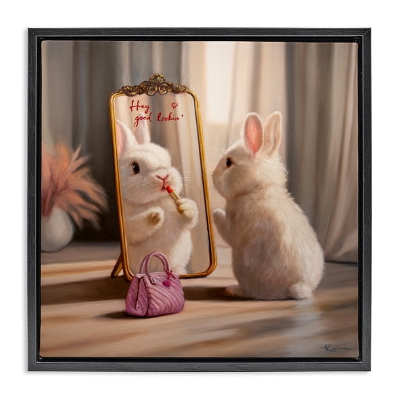 Stupell Industries Final Touch Makeup Bunny Black Framed Floater Canvas Wall Art, design by Lucia Heffernan