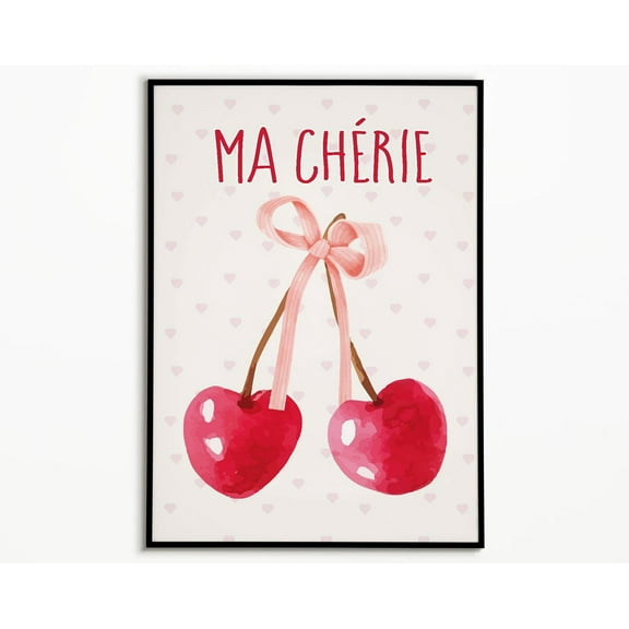 Ma Chérie Print, Cherry Poster, Retro Wall Art, Cherry Wall Art, Funky Wall Decor,Trendy Wall Art, Vintage Decor, Girly Room Decor Wall Art, Modern Wall Decor, 8x12 UNFRAMED