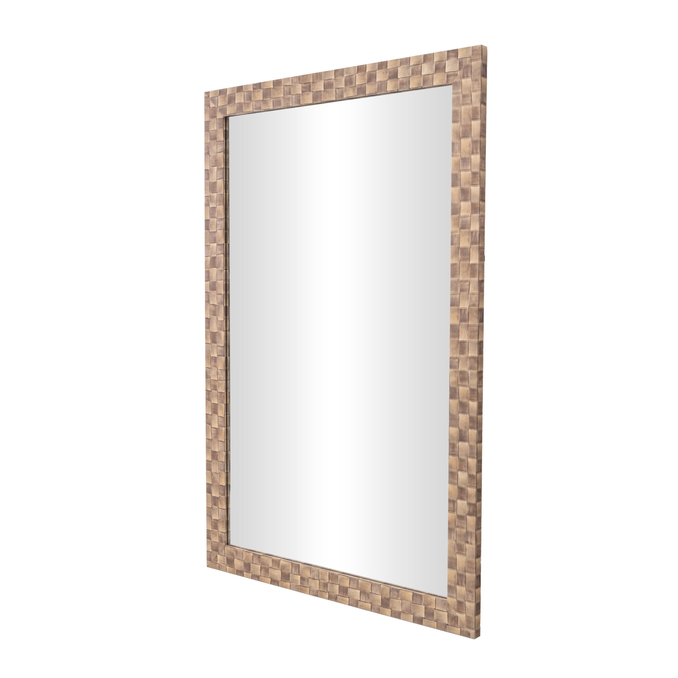 DecMode 24" x 36" Brown Wall Mirror with Checkered Pattern Frame