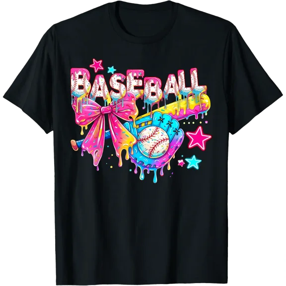 Women Baseball Ice Cream Coquette Mom T Shirt Size S-5XL