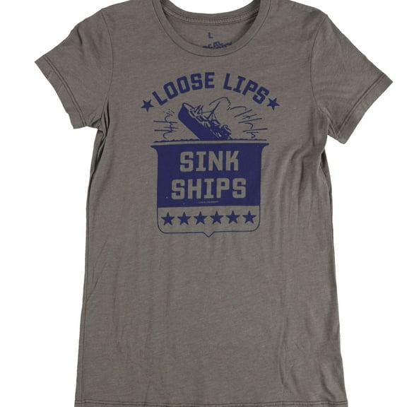 Local Celebrity Womens Loose Lips Sink Ships Graphic T-Shirt, Grey, X-Small