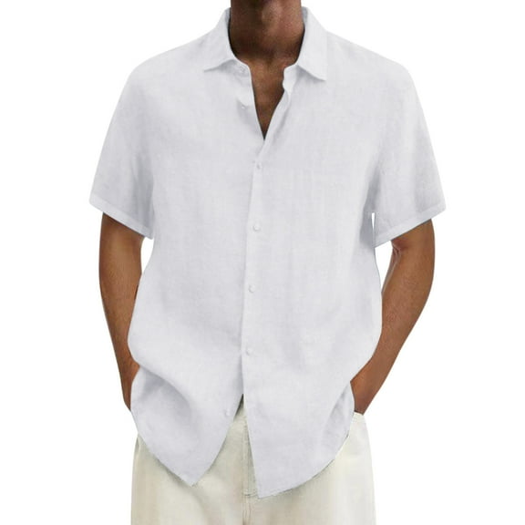 Men's Shirt Summer Casual Short Sleeve Button Down Shirt with Double Pocket Comfortable Breathable Fabric for Beach