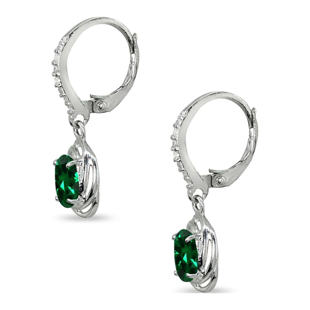 Peridot & CZ 7x5mm Oval Love Knot Sterling Silver Leverback Dangle Earrings