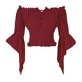 thumbnail image 1 of Camiseta blanca para mujer,Blusa campesina renacentista, blusa de manga trompeta con hombros descubiertos, blusa de moda de poliéster, estilo bohemio para uso diario, sopatenor, 1 of 4