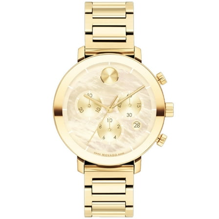 Movado Bold Evolution Quartz Chronograph Champagne Dial Gold Tone Steel Women's Watch 3600788