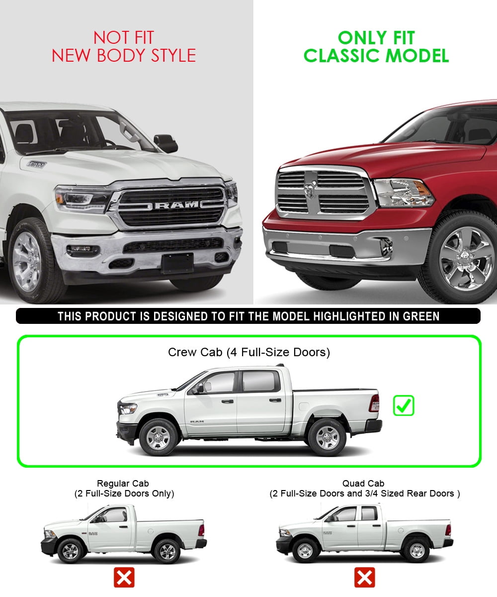 APS 6.5in Side Armor Stainless Steel Running Boards Compatible with Ram 1500 2009-2018 Crew Cab & Ram 2500 3500 2010-2025 (Nerf Bars Side Steps Side Bars)