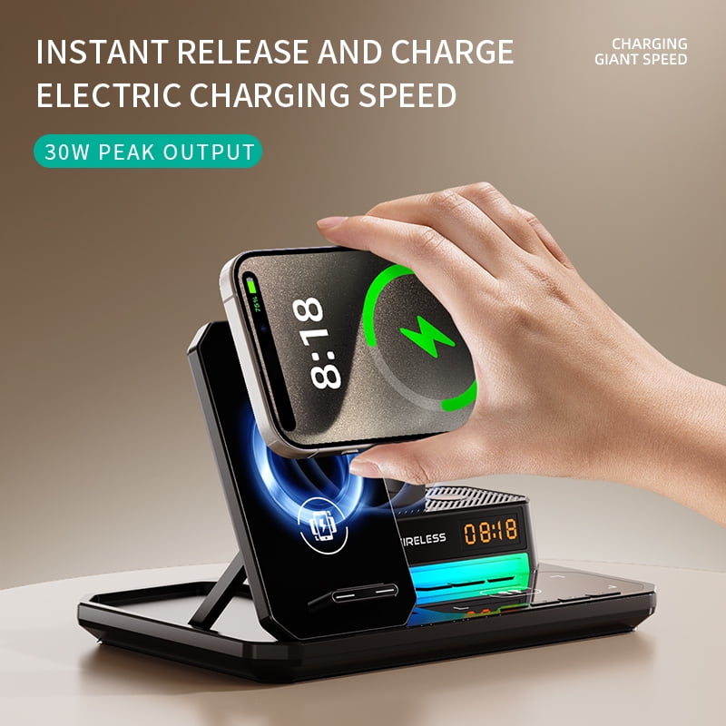 6 in 1 Wireless Charger,Multifunctional Folding Fast Charging Phone Holder,30W Wireless Fast Charging,Compatible with iPhone,Apple Watch, AirPods and Various Devices Orange