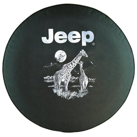 Brawny Series - 30" Jeep Logo with Giraffes on Denim Textured Vinyl Tire Cover - made in USA