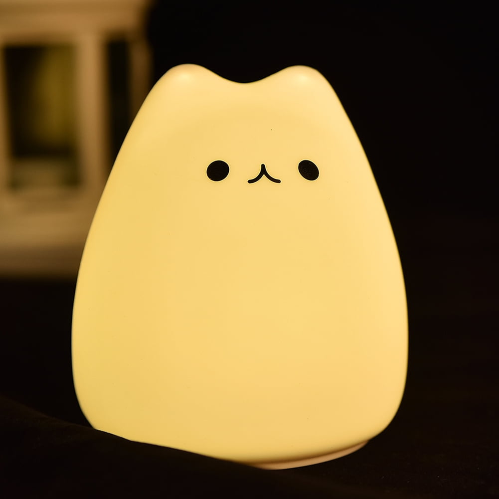 Cartoon Cat Shape LED Silicone Night Light Nightlight Kids Adults Bedroom 