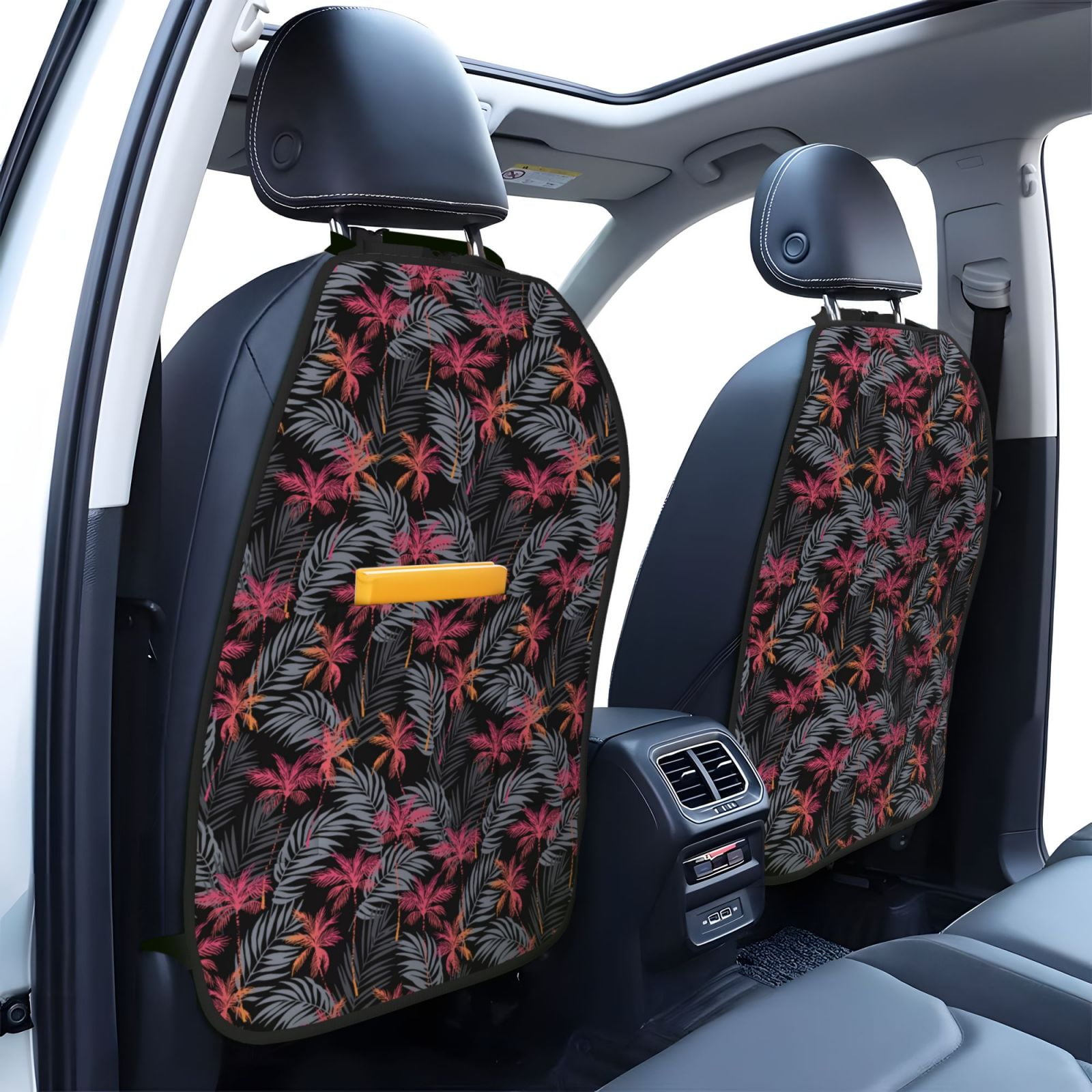 Kdxio Colorful Hawaii Palms Print 2 Pack Car Kick Mat Seat Cover Back Protector Mat with Pockets for Organizer Backseat Protector and Storage Anti Kick Pad for Vehicles