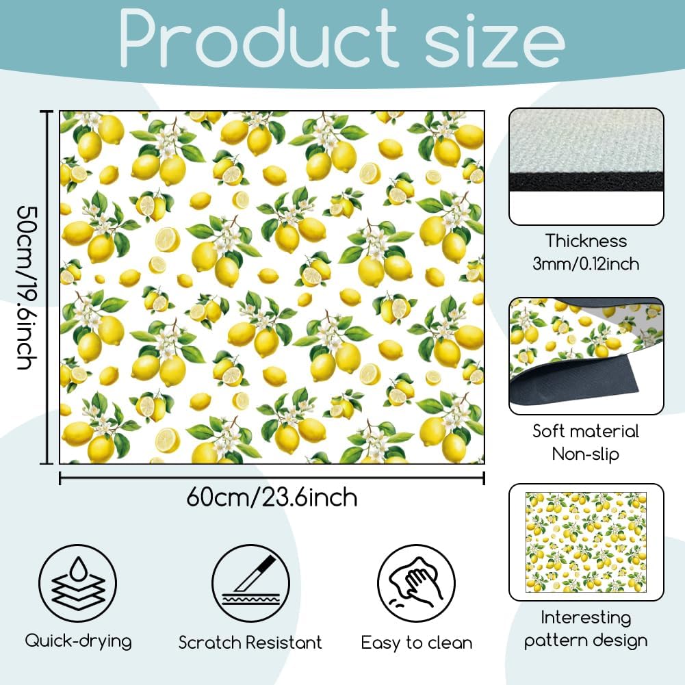 Yellow Lemon Laundry Washer Dryer Dust Cover Mat 23.6x19.7inch Fruits Washing Machine Top Protector Pads Plants Patterns Non Slip