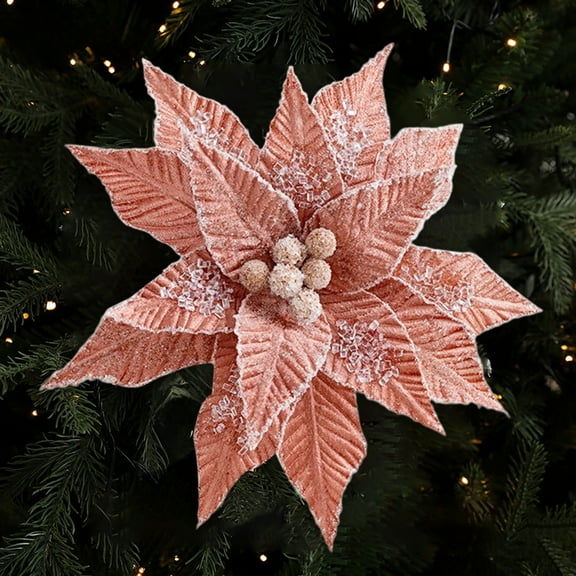 YOHAVEN Red Velvet Christmas Flowers 10.23" DIY Artificial Floral Decorations for Christmas Tree Table Centerpiece Holiday Wreaths, Multi-Color Frosted Accents, Xmas Party Decor