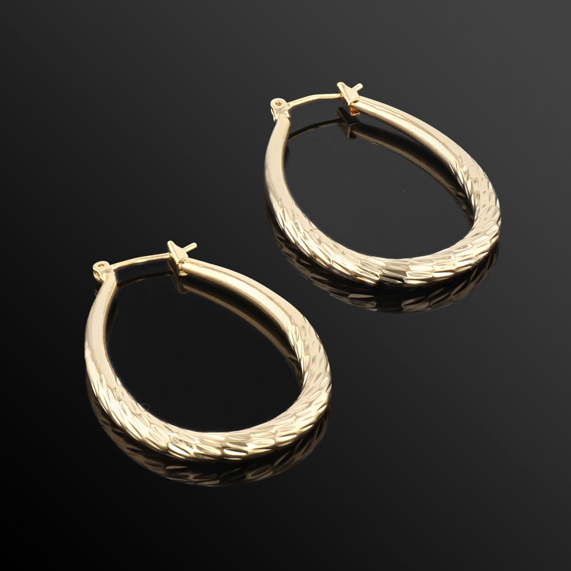 X & O Women's 14K Yellow Gold Plated 30mm X 40mm Tapered Hoop Earrings