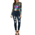 thumbnail image 2 of INSPIRE CHIC Women's Top Long Sleeve Sparkly Glitter Shiny Metallic Tops S Multicolor, 2 of 7
