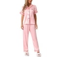 thumbnail image 2 of INSPIRE CHIC Women's Sleepwear Button Down Shirt with Pants Nightwear Lounge 2 Pcs Pajama Set XL Pink, 2 of 4