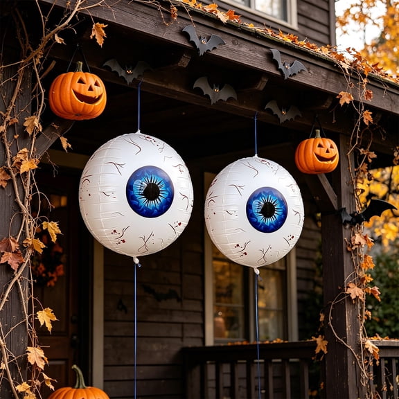 AuroraX Halloween Inflatable Eyeball Decorations Bloodshot Eyeball Balloons Set Haunted Party 2 Pack Hanging LED Outdoor Halloween Decorations Blue