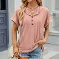 thumbnail image 2 of RQYYD Womens Dressy Casual Tops V Neck Button Hooded Blouses Pleated Puff Sleeve Summer Shirts 2024, 2 of 4