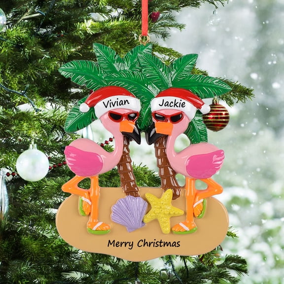 Maxora Personalized Ornaments Customized Christmas Ornament Beach Flamingo Couple Ornament Free Customize