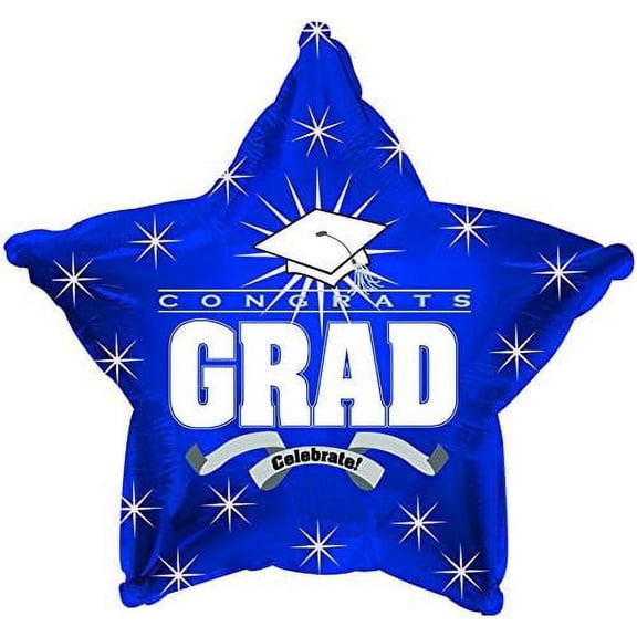 PMU Grad Congrats Star 18in Mylar Balloon Blue Pkg/1