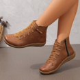 thumbnail image 5 of Puntoco Women's Round Toe Lace-Up Ankle Boots, Side Zipper Flat Thick Sole Casual Short Booties for Daily Brown 9, 5 of 9