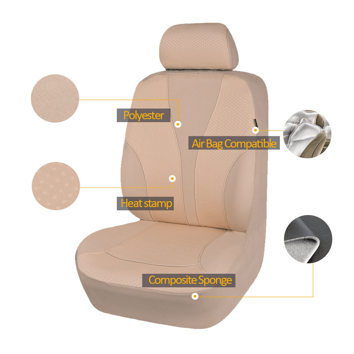 Flying Banner Universal Full Set Washable Car Seat Covers for Car Truck SUV Van Solid Beige
