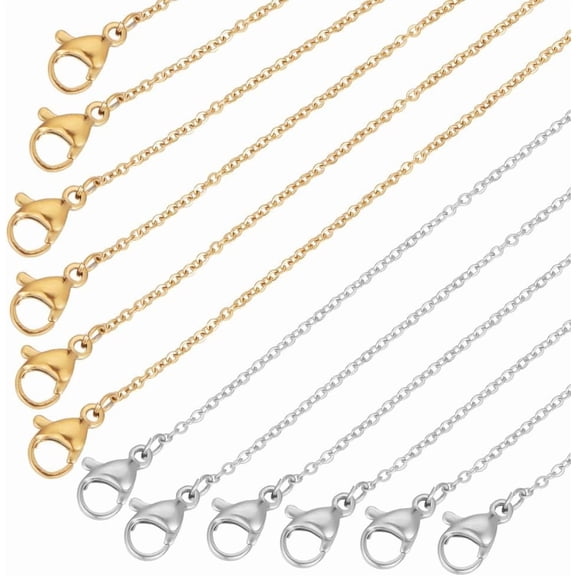 20Pcs 2 Colors 304 Stainless Steel Cable Chain Necklaces Set Golden Blank Chain Necklaces Lobster Clasp Bulk Link Cable Chains for Women DIY Necklace Jewelry Making 45cm Long for DIY
